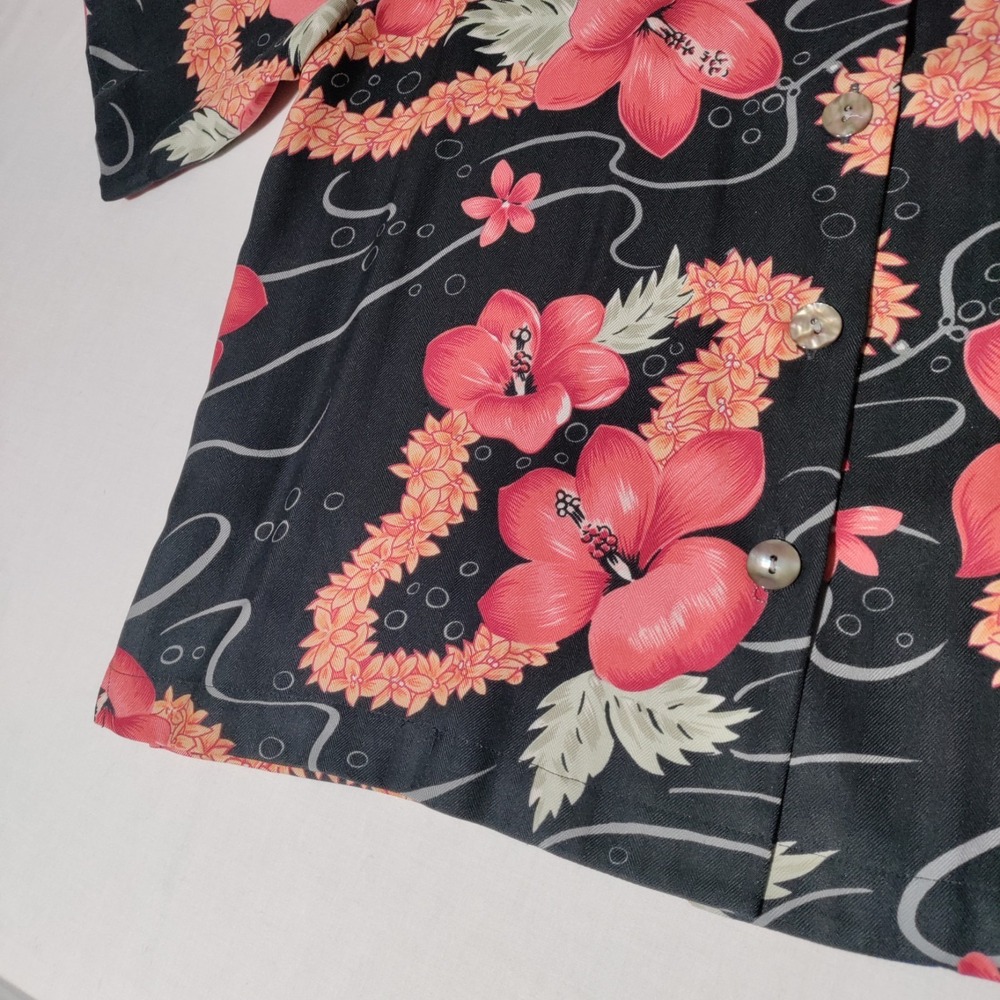 Tommy Bahama Womens Shirt Top Size Small Black Orange Hawaiian Floral 100% Silk - Picture 4 of 16